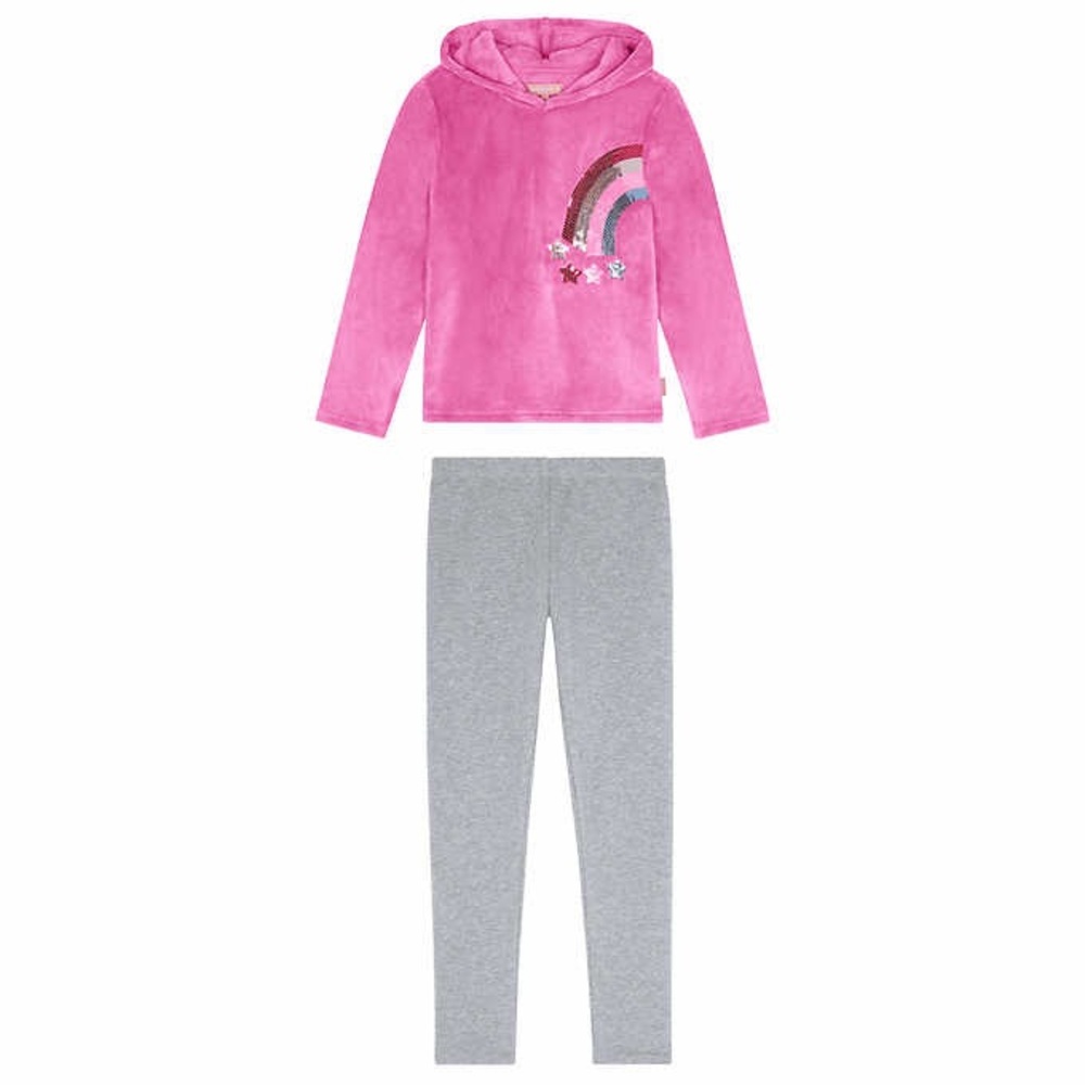 BCBG Girls Youth 2-piece Plush Set Pink Rainbow Sequins Top & Grey Leggings